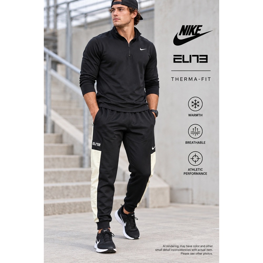 Nike Medium Elite Therma-FIT Athletic Joggers Black Tapered Football Pants
